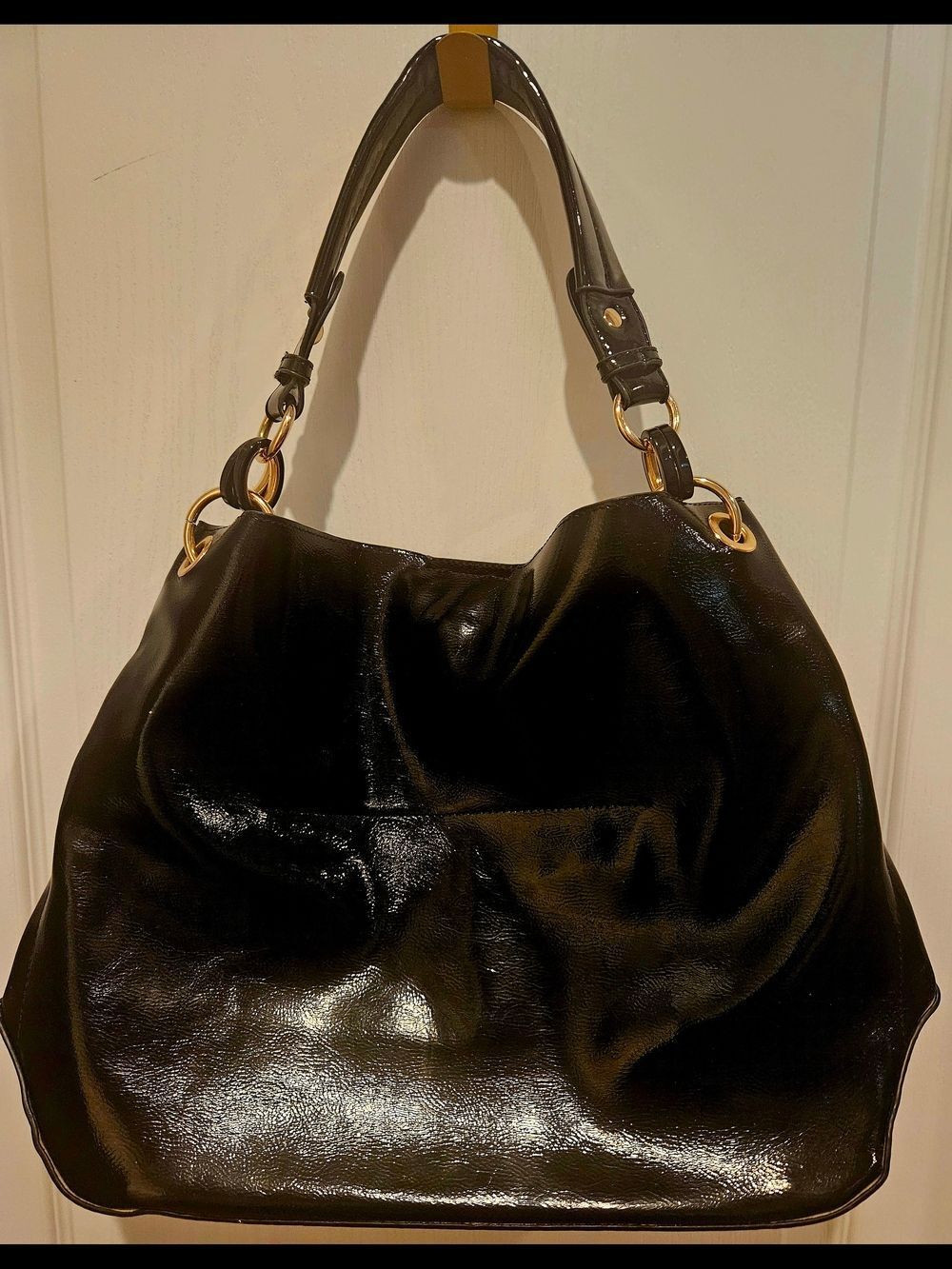 Black Patent Leather Hobo Bag - Women
